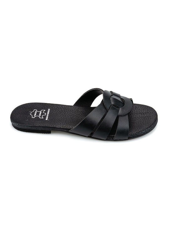 Black Leather Handmade Flat Sandal Black