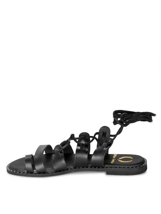 Black Leather Handmade Sandal with laces and studs Black