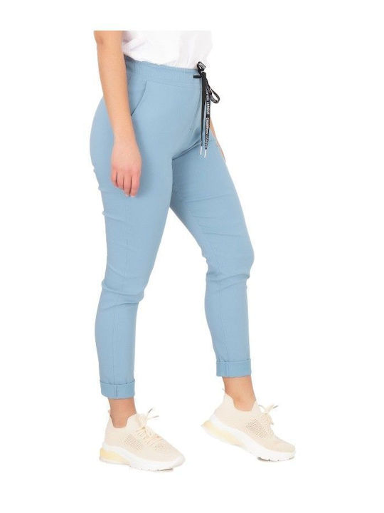 Sky Blue Pants with Turned-Up Cuffs