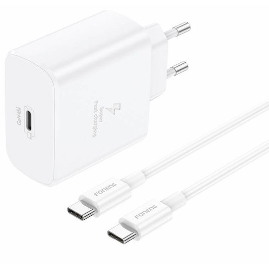 Foneng Charger GaN with USB-C Port and Cable USB-C - USB-C 45W Power Delivery Whites (EU62)