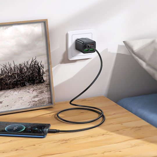 Hoco Charger with 2 USB-A Ports and 2 USB-C Ports and Cable USB-C - USB-C 30W Power Delivery / Quick Charge 3.0 Blacks (N56 Fundador)