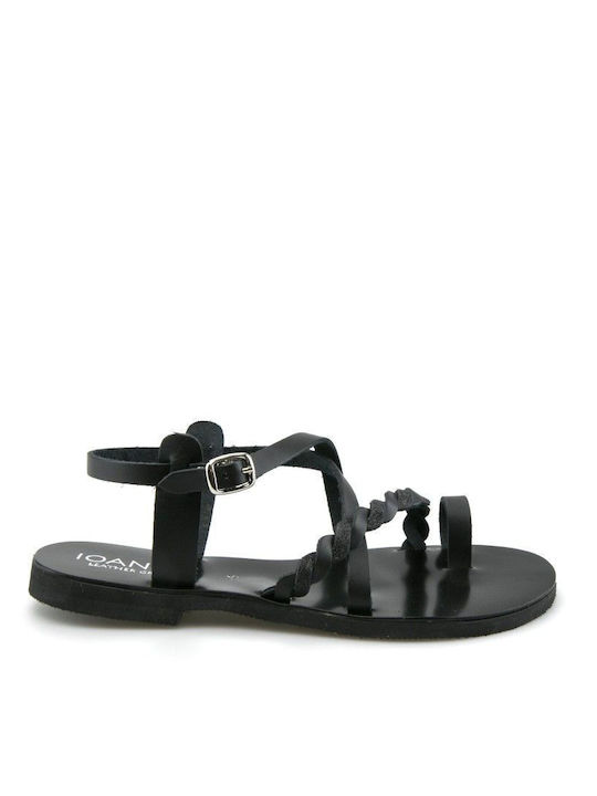 Silia D Leder Flache Sandalen für Damen in Schwarz Farbe