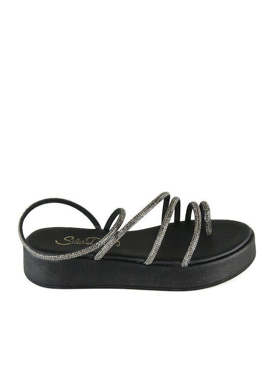 Δερμάτινα Γυναικεία Σανδάλια Flatforms Μαύρα
