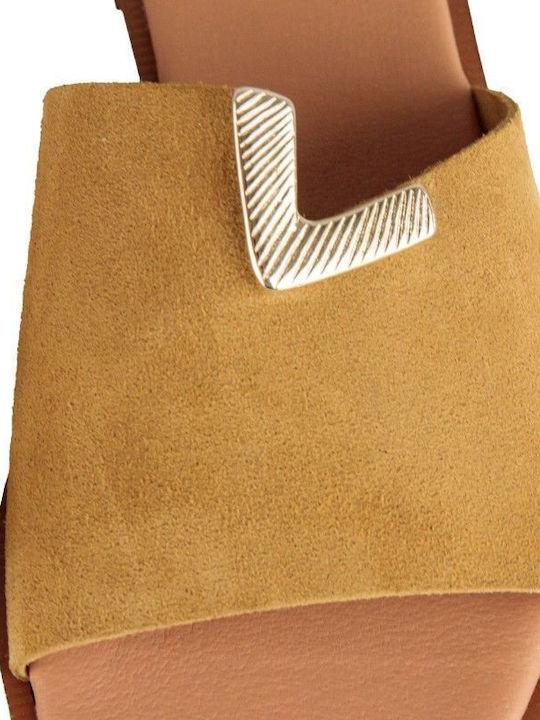 Leather Women's Flat Sandals in Beige Color
