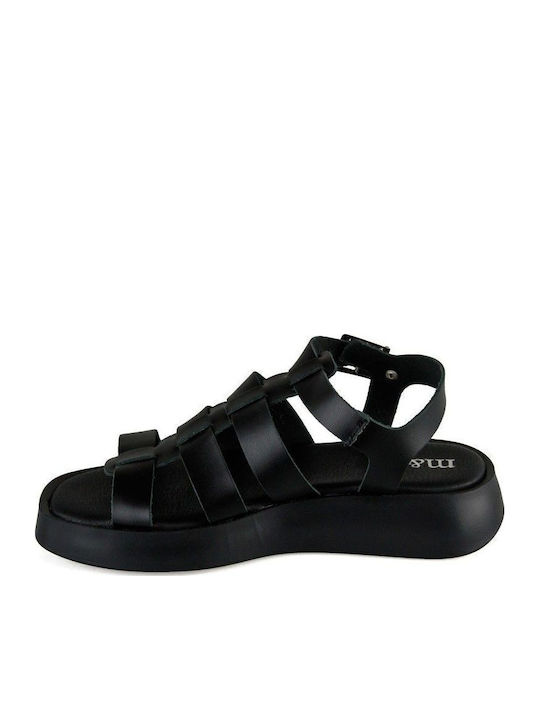 Дамски Кожени Сандали Flatforms Черни
