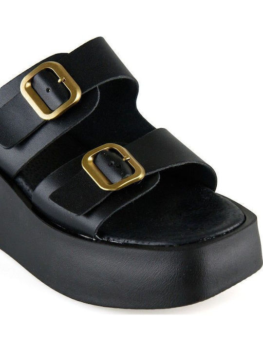 Women's Leather Platform Shoes Black