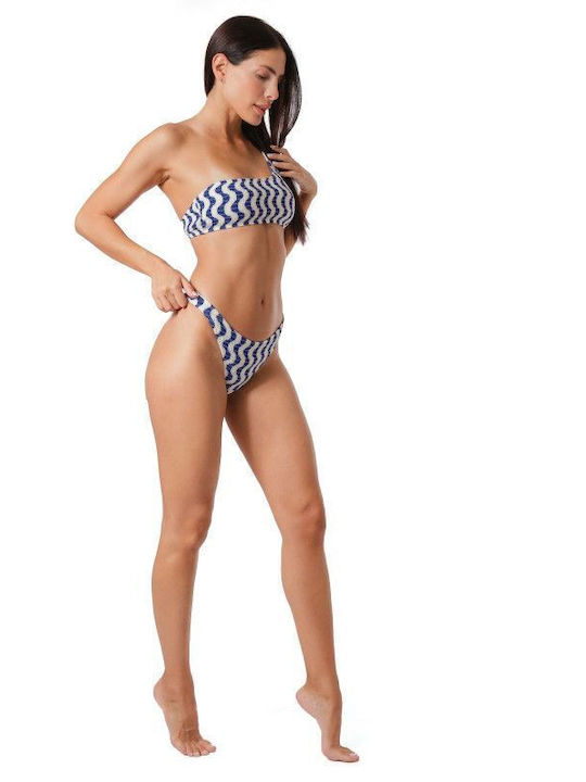 Set Bikini Με Έναν Ώμο Ριγέ Navy Μπλε