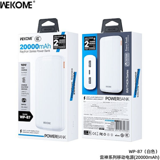 WK WP-87 Power Bank 20000mAh with 2 USB-A Ports and USB-C Port White