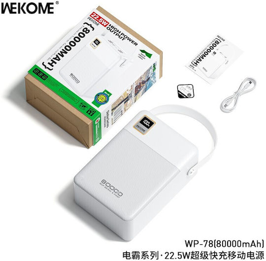 WK WP-78 Power Bank 80000mAh 22.5W with 4 USB-A Ports and 2 USB-C Ports White