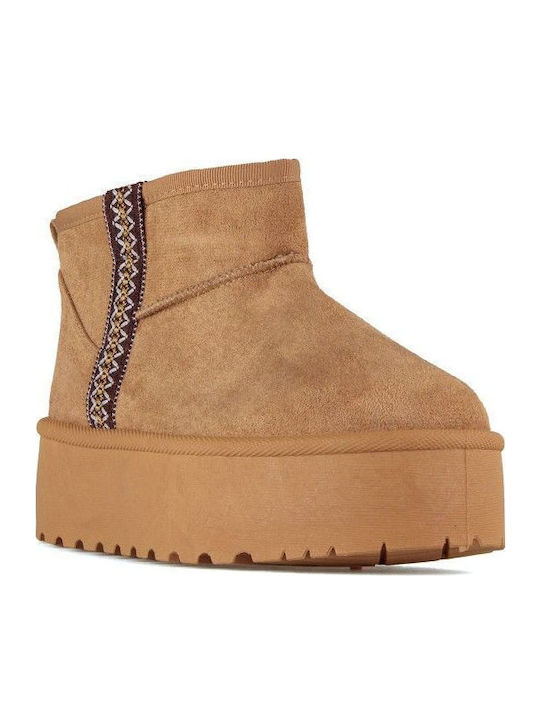 Suede Women's Ankle Boots with Fur Brown