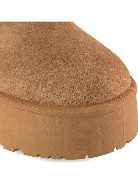 Suede Women's Ankle Boots with Fur Brown