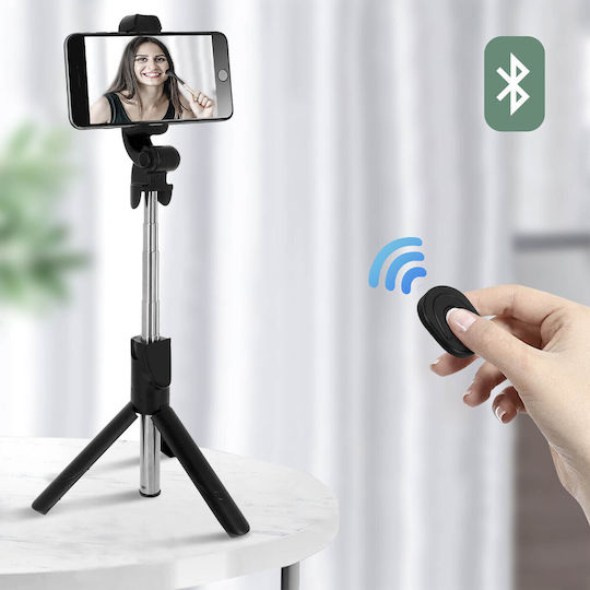 Selfie-Stick-Stativ Bluetooth-Fernbedienung Ausziehbarer Arm 68 cm Schwarz