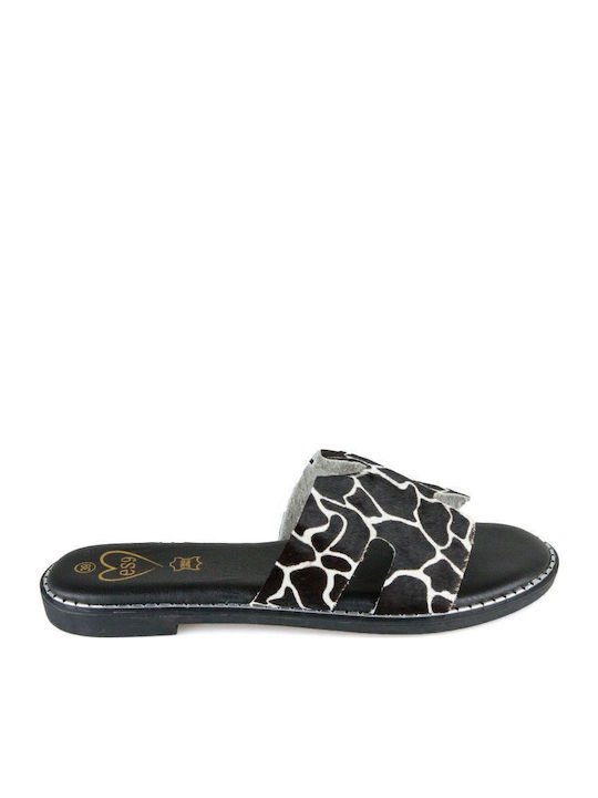 Μαύρο Δερμάτινο Χειροποίητο Σανδάλι Animal Print