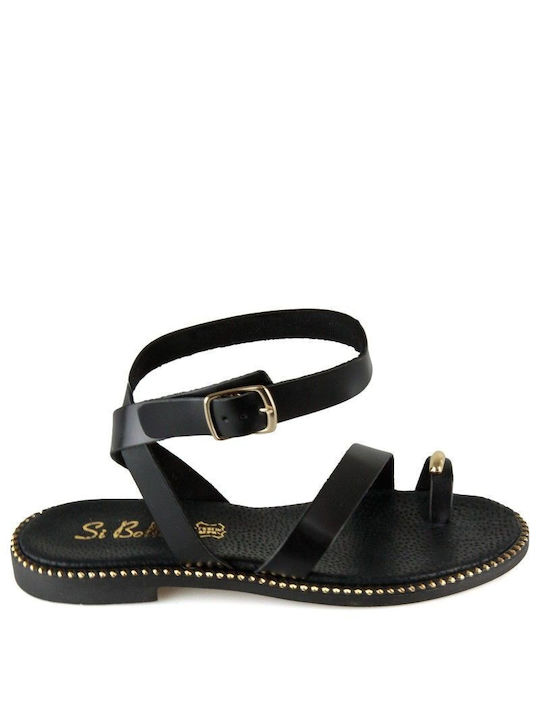 Black Leather Handmade Flat Sandal Design