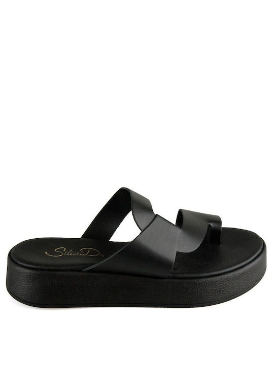 Black Leather Handmade Flatform Sandal