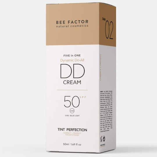 Bee Factor 5 в 1 Tint Perfection DD 02 Дневен Крем За Лице С SPF50 За Хидратация и Несъвършенства По Кожата С Хиалуронова Киселина 50ml