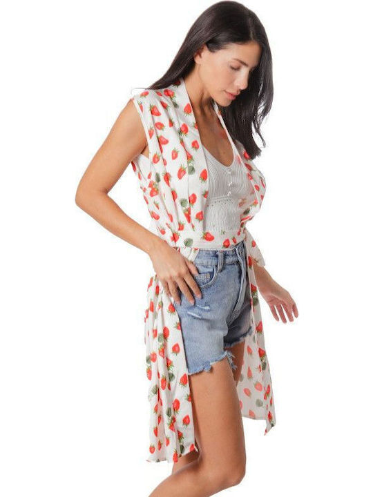 Weißes Midi-Kleid mit Kimono-Prints