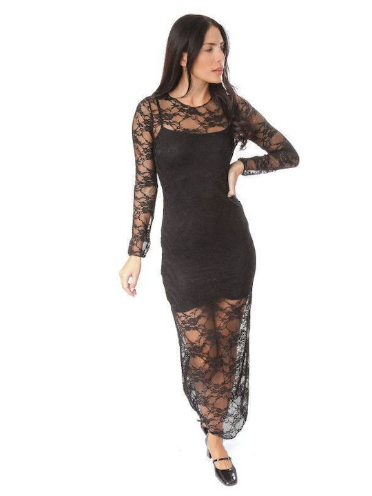 Schwarzes Spitzen-Midikleid