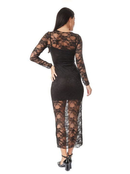 Schwarzes Spitzen-Midikleid