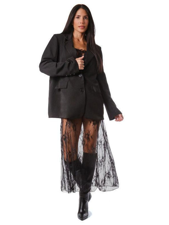 Schwarzes Spitzen-Midikleid ohne Ärmel