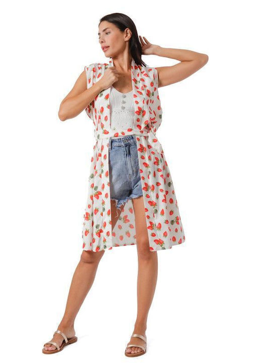 Weißes Midi-Kleid mit Kimono-Prints
