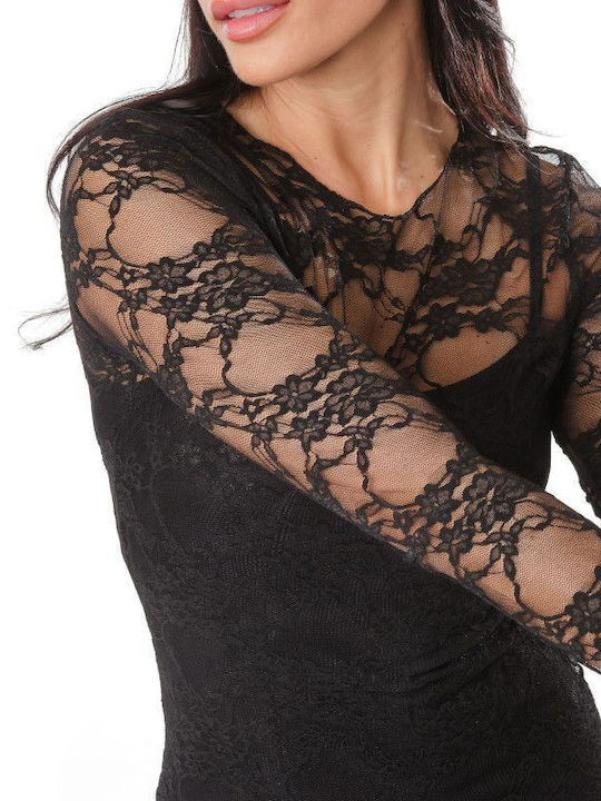 Schwarzes Spitzen-Midikleid
