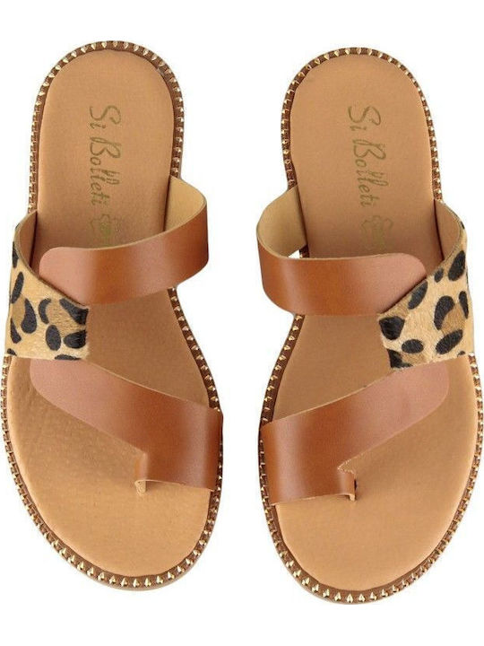 Camel Δερμάτινο Χειροποίητο Flat Σανδάλι Animal Print
