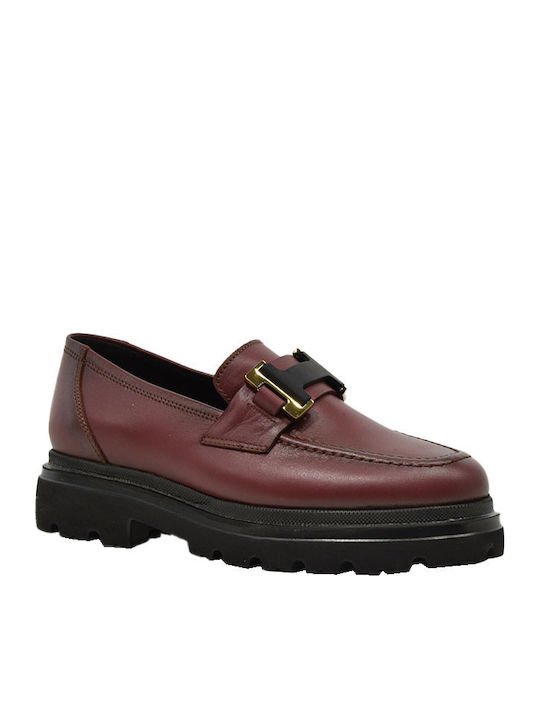 Leather Women's Moccasins in Burgundy Color