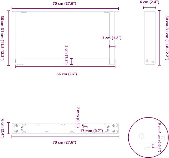 Vidaxl Couchtischbeine U-Form 2 Stk. Anthrazit 70x30-31 cm Anthrazit