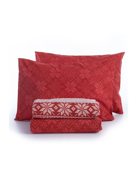 Nef-Nef Homeware Duvet Cover Set Flannel Queen with 2 Pillowcases 240x230 Christmas Holy Joly Red