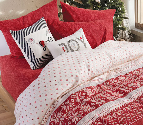 Nef-Nef Homeware Bettbezug-Set Flanell Übergröße mit 2 Kissenbezügen 240x230 Weihnachtliche Holy Joly Red