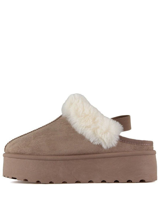 Silia D Winter Women's Slippers with fur in Brown color