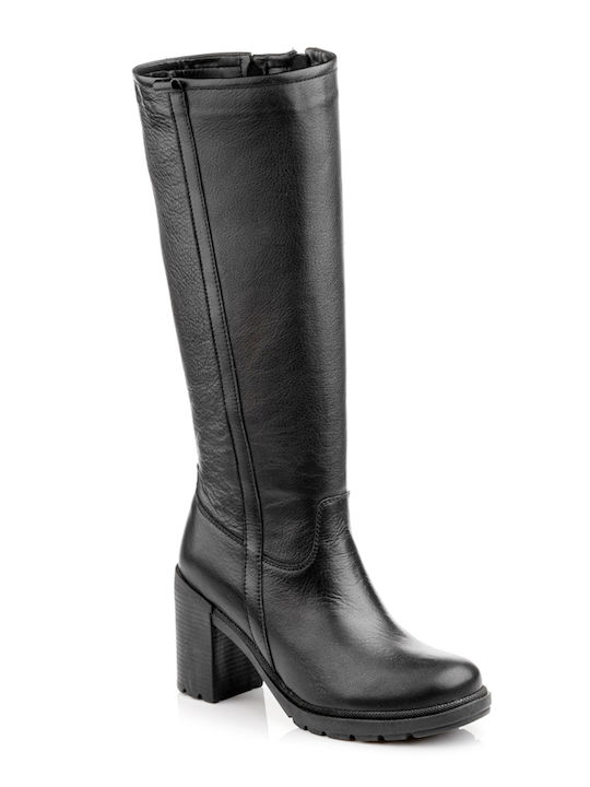 Boxer Leather Women's Boots with High Heel Black