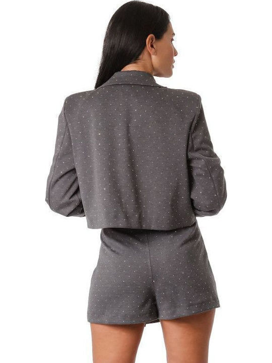 Grey Set Skorts Cropped Blazer Strass
