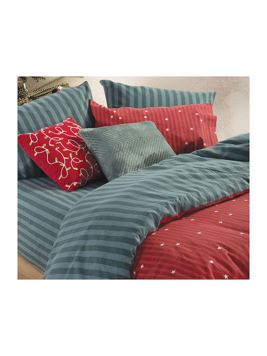 Nef-Nef Homeware Σετ Παπλωματοθήκη Βαμβακερή Μονή με Μαξιλαροθήκη 160x230cm Straight To Christmas Red-green