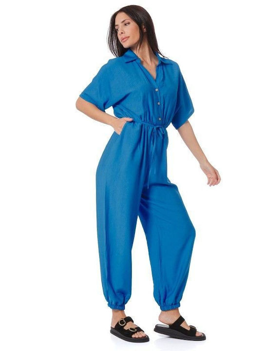 Blauer Jumpsuit mit Gürtel