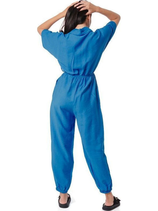 Blauer Jumpsuit mit Gürtel