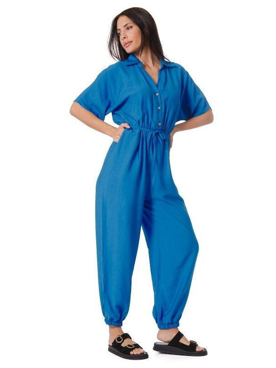 Blauer Jumpsuit mit Gürtel