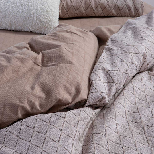 Nef-Nef Homeware Set Cotton Duvet Cover 160x230cm Single with Pillowcase Torredo Beige