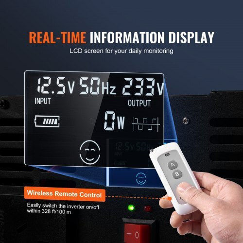 Vevor Inverter Αυτοκινήτου Τροποποιημένου Ημιτόνου 5000W για Μετατροπή 12V DC σε 230V AC