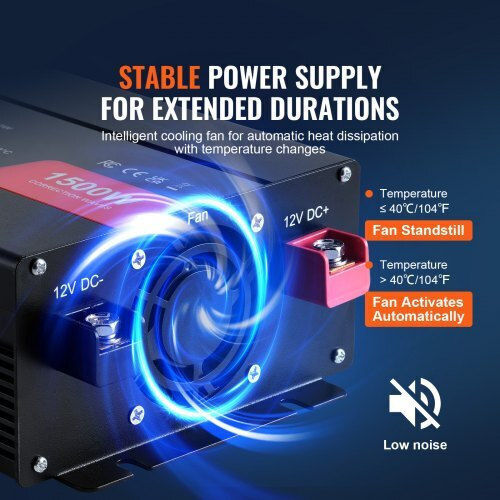 Vevor Inverter Αυτοκινήτου Τροποποιημένου Ημιτόνου 1500W για Μετατροπή 12V DC σε 230V AC