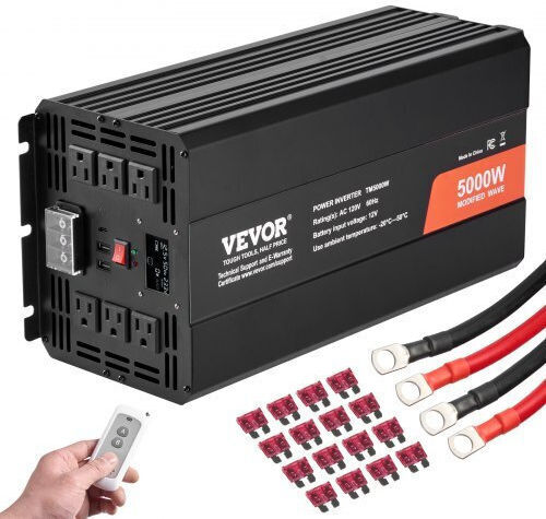 Vevor Inverter Αυτοκινήτου Τροποποιημένου Ημιτόνου 5000W για Μετατροπή 12V DC σε 230V AC