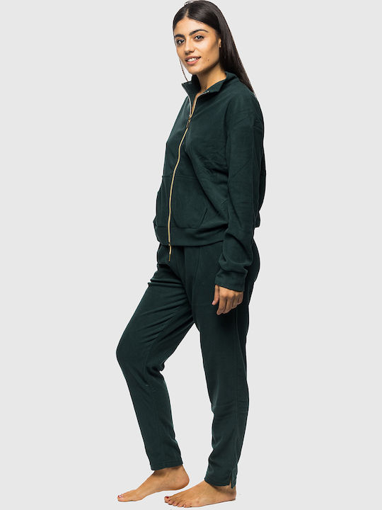 Noidinotte Γυναικεία Χειμερινή Fleece Homewear Φόρμα Πολυτελείας Φερμουάρ-fa8895b Κυπαρισσί