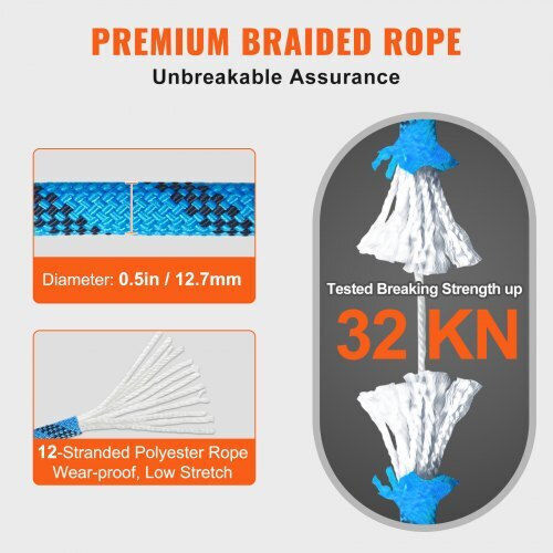 Vevor DSJLSLSXWS20TCLGSV0 Static Climbing Rope with Length 60.9m Blue