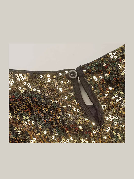 Children's Dress Long Sleeve with Sequins Gold