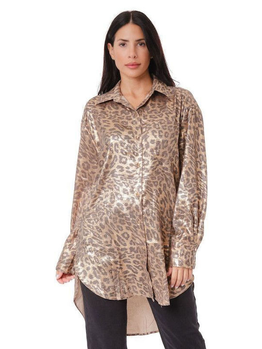 Silia D Women's Long Sleeve Shirt Metallic, Animal Print