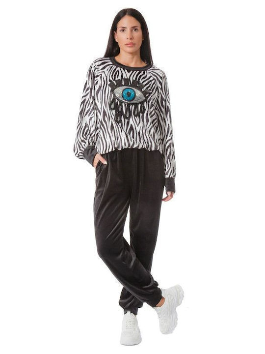 Velvet Tracksuit Set Animal Print Sequins