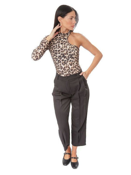 One Shoulder Bodysuit Animal Print