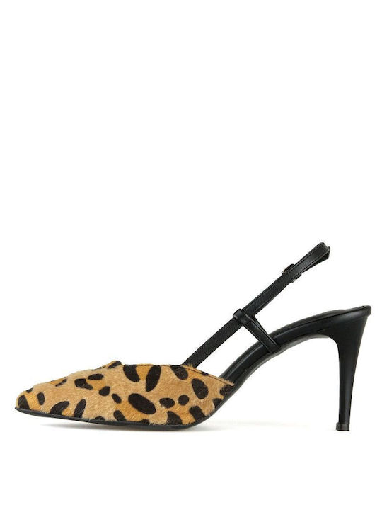 Silia D Brown Heels with Strap Animal Print