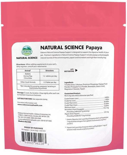 Oxbow Supliment nutrițional pentru Iepure / Porc indian / Magazin online cu Papaya 33gr